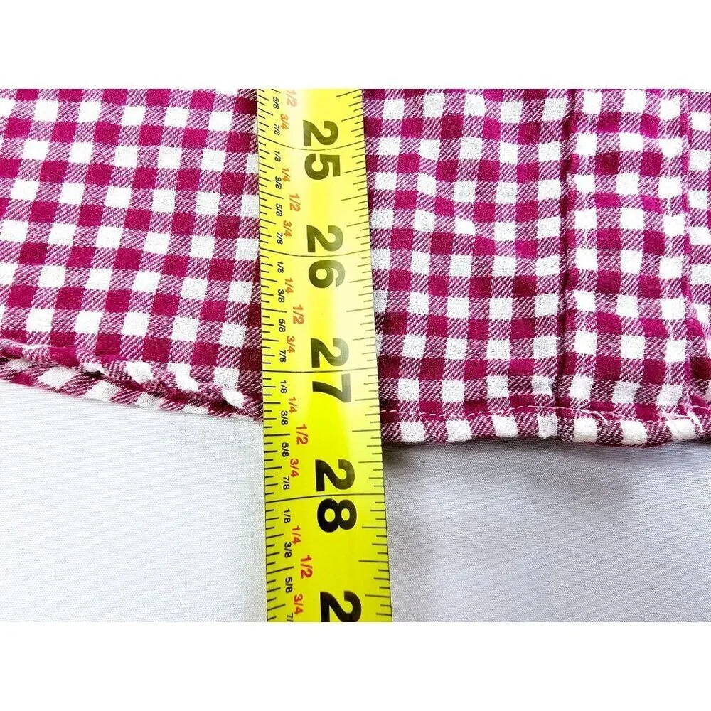 Uniqlo Size Large Womens Red White Check Flannel Long Sleeve Cotton Pocket Shirt - Picture 8 of 10